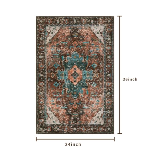 Ciicool 2x3ft Washable Entry Area Rug,Small Door Mat for Entryway Kitchen - color: Brick Red/Dull Teal, size: 2' x 3' (Rectangular)