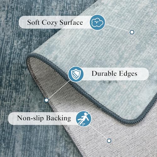 5x7 Washable Area Rug, Blue Solid Area Rugs for Living Room & Bedroom - color: Blue, size: 5' x 7' (Rectangular)