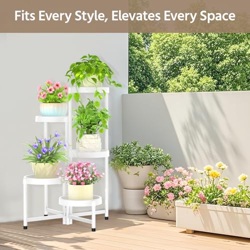 LASZOLA Plant Stand Indoor Outdoor Tall with Plastic Tray, 5 Tiers White - color: Snow White, size: 5 Tier