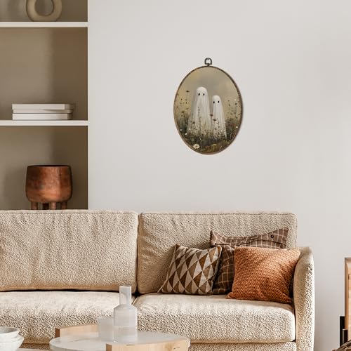 OINDADE Halloween Ghost Oval Wall Art Decor, Dark Cottagecore Fall Spooky Ghost Wall Art Hanging Decor, Halloween Spooky Ghosts Fall Season Framed Canvas Artwork for Living Room Bedroom, 8.8x11.5in - color: Color-2