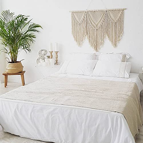 guzhiou Large Macrame Wall Hanging, Boho Woven Tapestry Decor Art, 43"x32" - color: Beige-Triangle