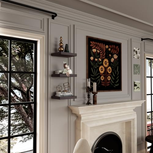 PopiShelves Small Floating Shelves for Wall - 12 x 9 Inch Rustic Brown Shelves for Bedroom, Living Room, Bathroom, Kitchen, Office Decor Set of 3 - color: Rustic Brown, size: 12"