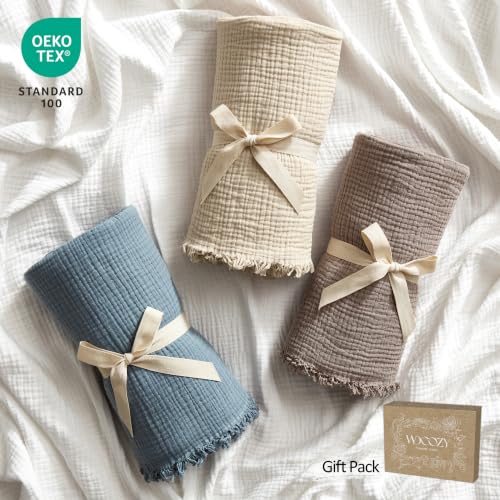 WDCOZY Muslin Blanket 100% Cotton Blankets Twin Size 4-Layer Breathable Lightweight Soft for Couch Boho Farmhouse Linen Tassels Ruffle Gauze Blankets 60x80 Inches Sage Green - color: Sage Green, size: Twin (60"x80")