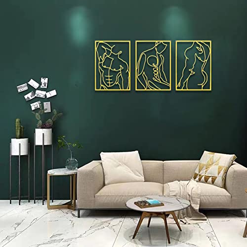 SIETIOJI 3 Pcs Gold Wall Art Decor with Real Metal Wall Art,Gold Metal Modern Minimalist Male Body Shape Wall Art for Living Kitchen Bedroom Wall Decor - color: 1-Gold Male