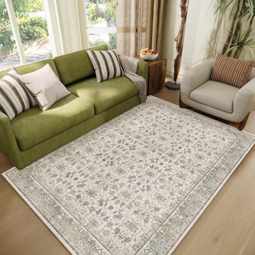 Washable 4x6 Rug, Distress Non-Slip Area Rugs, Cream/Light Blue - color: Cream/Light Blue, size: 4' x 6' (Rectangular)