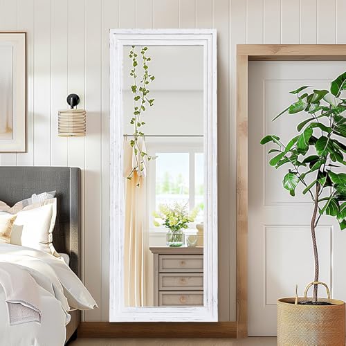 Full Length Mirror, 65 x 22 Inch Solid Wood Floor Mirror, White - color: White, size: 65"L x 22"W
