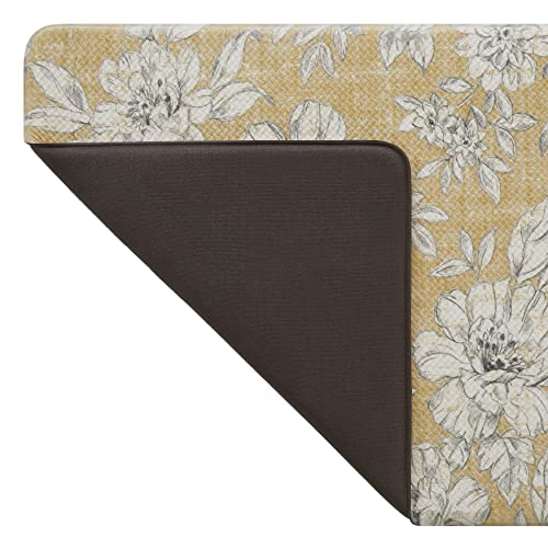 Laura Ashley - Anti-Fatigue Kitchen Mat, Iris Floral Design, Stain, Water & Fade Resistant, Cooking & Standing Relief, Non-Slip Backing, Measures 17.5" x 48", Tawny Yellow Iris - color: Tawny Yellow, size: 48"L x 17.5"W x 0.47"Th