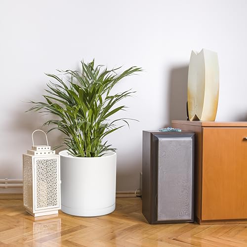 D'vine Dev Plastic Planter Pot with Saucer, 16 in, White, 74-X-A-5 - color: Matte White, size: 16"
