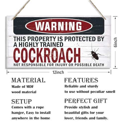 Warning Sign, Cockroach Warning Wood Plaque Sign, Funny Door Signs, Decorative Wood Hanging Suspension Plaque, Farmhouse Wooden Wall Decor, Outdoor Hanging Wooden Signs - color: COCKROACH