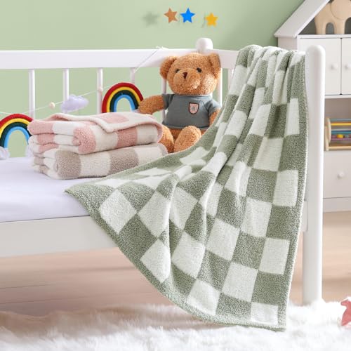 WRENSONGE Soft Checkered Throw Blanket for Couch-Cozy Warm Knitted Blankets - color: Aloe Sage, size: Small(30''x40'')