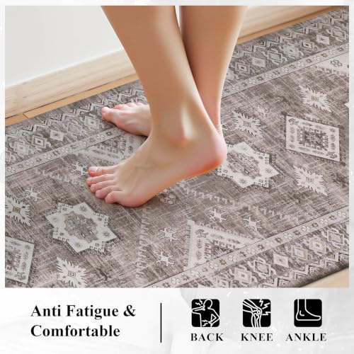 Ileading Anti Fatigue Kitchen Mat, Non Slip Cushioned Standing Floor Mat, Waterproof Kitchen Runner Rug, Farmhouse Comfort Padded Mat for Sink, Laundry, Office, Taupe&Ivory, 24''x71'' - color: Taupe&ivory