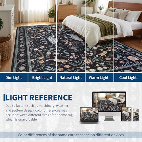 Garvee Floral 5x7 Area Rugs Washable Living Room Rug Entryway Rug Black - color: Black, size: 5' x 7' (Rectangular)