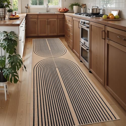 Tangsoo Modern Easy Jute 2.6x10 Washable Non-Slip Runner Rug for Hallways - color: Black, size: 2.6x10ft