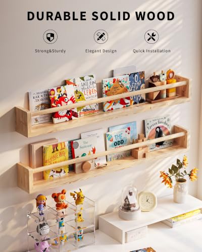 Seocry Nursery Book Shelves, 4 Pack, Wall Book Shelves for Kids Room, Baby, Toddler, Nursery Decor (Wood, 36 Inches) - color: Wood, size: 36 Inches
