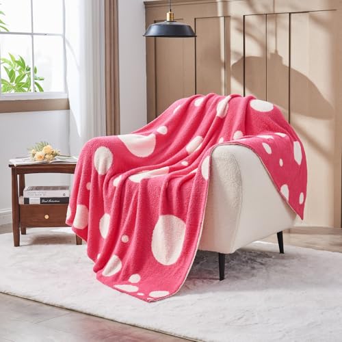 CozeCube Reversible Knit Throw Blanket, Hot Pink White Polka Dot, 50"x60" - color: D-hot Pink and White, size: 50"x60"