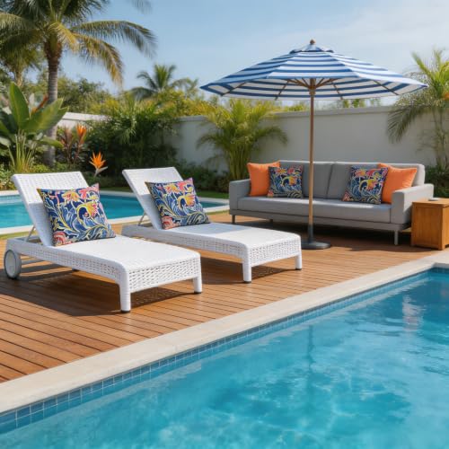 JMGBird Outdoor Lumbar Pillows Outdoor Accent Pillows for Outdoor Furniture - color: Blue Large Leaves