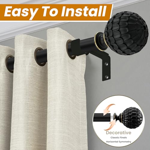 Ycolnaefllr Black Pinecone Curtain Rod, Farmhouse Heavy Duty, Fits 36-88" - color: Black, size: 36-88"