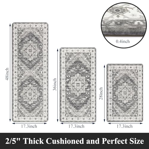 Cushioned Kitchen Rug Sets 3 Piece Anti Fatigue Kitchen Mats for Floor Non Slip Waterproof Kitchen Rugs and Mats Comfort Standing Mat Runner for Home Office,Sink,Laundry - color: Grey