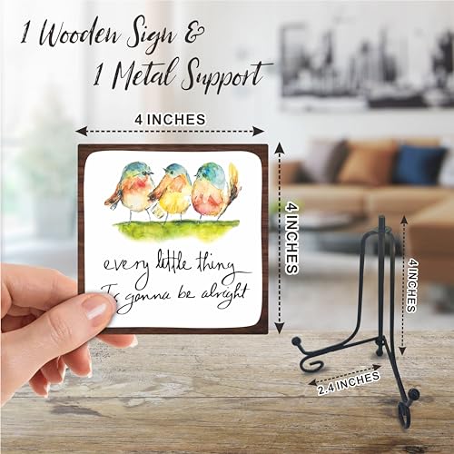 4" Bird Decor - Every Little Thing Is Gonna Be Alright - Spring Decor Watercolor Adorable Birds, Positive Quotes Wooden Plaque Desk Decor, Uplifting Gifts, Spring Decor for Home Decorations - A20 - color: Every Little Thing Is Gonna Be Alright, size: 4 x