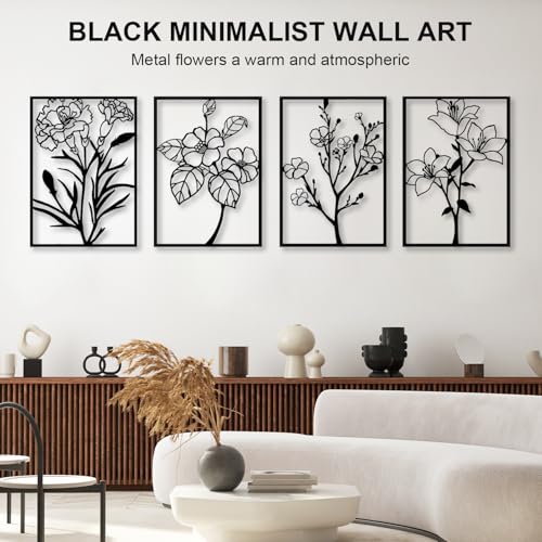 Metal Flower Wall Decor Art Living Room, Black Floral Wall Art Home Decor - size: M 11 x 15.7