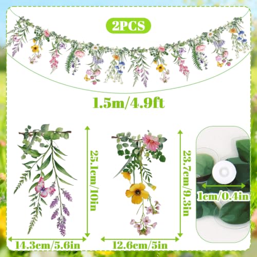 SUNBEAUTY Wildflower Banner 2 Pcs Waterproof Garland 2-Sided Printed Garden Party Flower 2x4.9FT Reusable Pre-stringing Hanging Decor for Garden Tropical Baby Shower Birthday Tea Party Supplies - color: Wildflower Garland - 2
