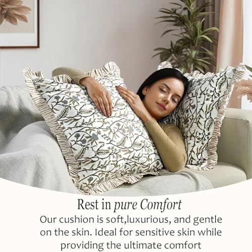 CPC Autumn Vine Block Print Ruffle Pillow Cover 18x18 Inch, Pack of 2 - color: Autumn Vine, size: 18" x 18" (Pack of 2)