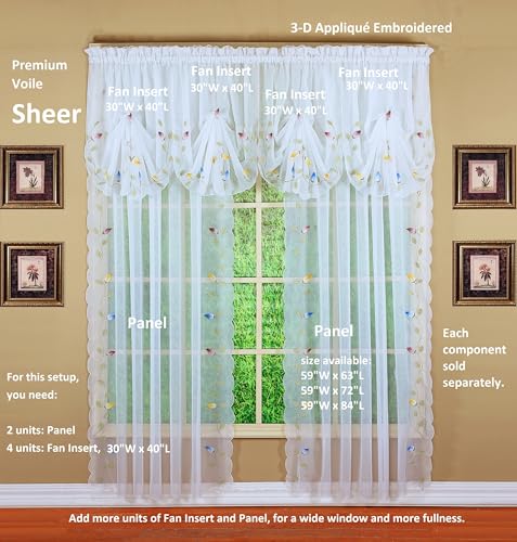 Today's Curtain,Vineyard 3-D Appliqué,Fan Insert, White, 30" W x 40" L - color: White, size: 30"W x 40"L (Pack of 1)