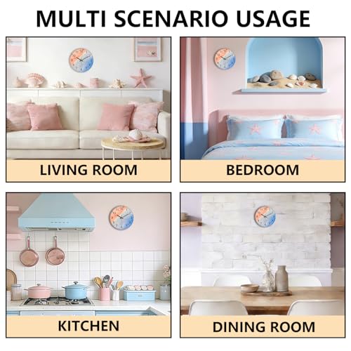 Pink Beach Wall Clocks, 8 Inch Glass Silent Battery Operated Clock - color: Pink Blue, size: 8 Inch