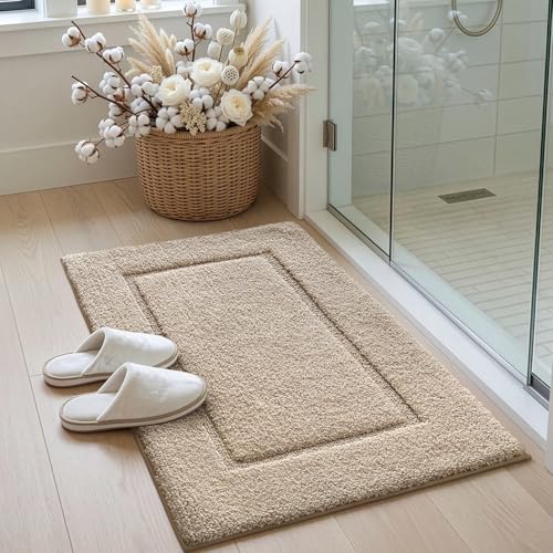 DEXI Bath Mat 43x24, Soft Absorbent Bathroom Rugs Non Slip, Beige - color: Beige, size: 43" X 24" (Rectangular)