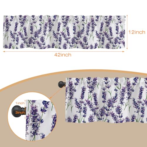 Valances Curtains for Windows, Watercolor Lavender Bunches Semi Sheer Curtain Valances,Rod Pocket Short Window Treatment Light Filtering Decor Valances for Kitchen Living Room Bedroom Windows -42"x12" - color: Purple Lavender, size: 12"W x 42"L (Pack of 1