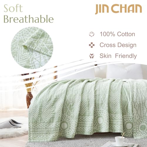 jinchan 100% Cotton Muslin Blanket Twin Boho Throw Blanket 50x60 Sage Green - color: A. Boho Green, size: 50"x60"