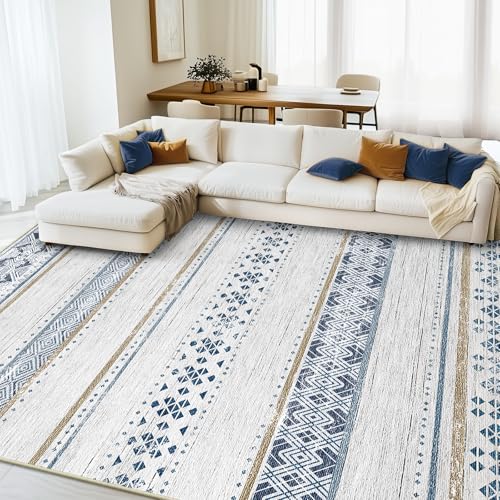 4x6 Washable Area Rugs for Living Room Boho Bedroom Rug Blue/Brown - color: Blue/Brown, size: 4' x 6' (Rectangular)