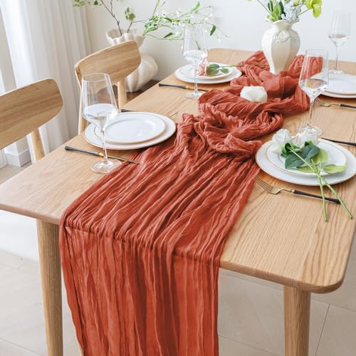 Cheesecloth Table Runner 10FT Terracotta Boho Gauze Rustic Sheer Runners - color: Terracotta, size: 1 Pack