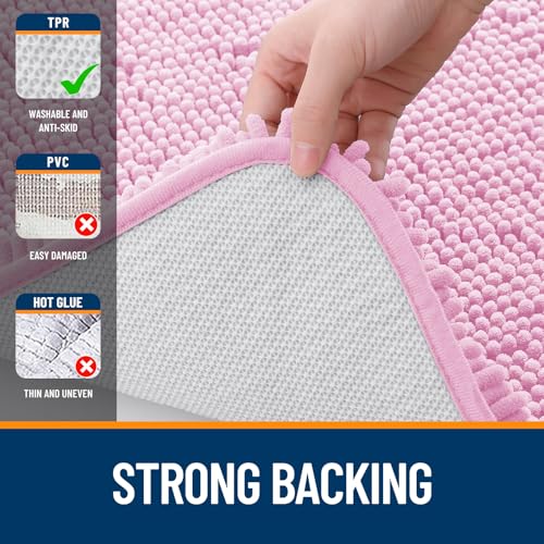OLANLY Toilet Rugs U-Shaped 20x20, Soft Absorbent Chenille Contour Rugs - color: Pink, size: 20" X 20" Contour Rug
