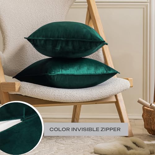 JIAHANNHA Velvet Green Throw Pillow Covers 18”x18”Pack of 2 Soft Decorative - color: Green, size: 18" x 18" (Pack of 2)
