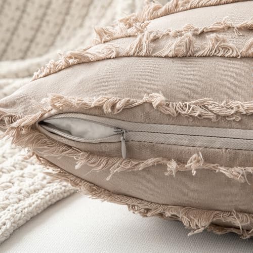 MIULEE Boho Linen Striped Throw Pillow Covers 20x20, Beige - color: Beige, size: 20" x 20" (Pack of 2)