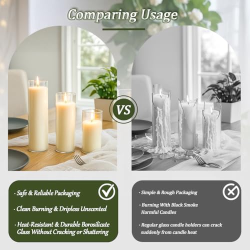 18 PCS Pillar White Candles in Glass,Hurricane Candles,Wedding Cylinder Candle,3 Different Lengths 2 x 3/6/8 Inch (6 Each),Creating an Atmosphere Suitable for Various Outdoor Activities. - size: 18