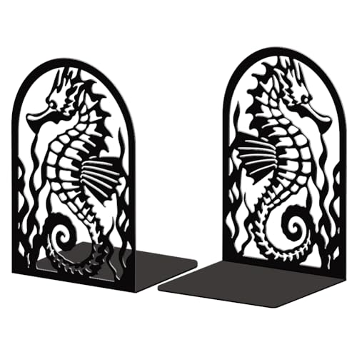Peacoblue 5.3"x4.3"x7.9" Metal Bookends, Heavy Duty Book Ends for Shelves - style: Seahorse