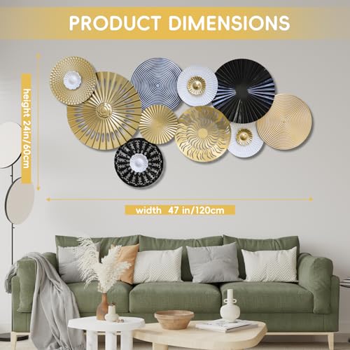 KEQAM Metal Wall Art for Living Room, 47''x24'' Large Metal Wall Decor,3D Modern Luxury Wall Sculpture,Suitable For Living Room,Dining Room Bedroom Outdoor - color: Luxury Gloden