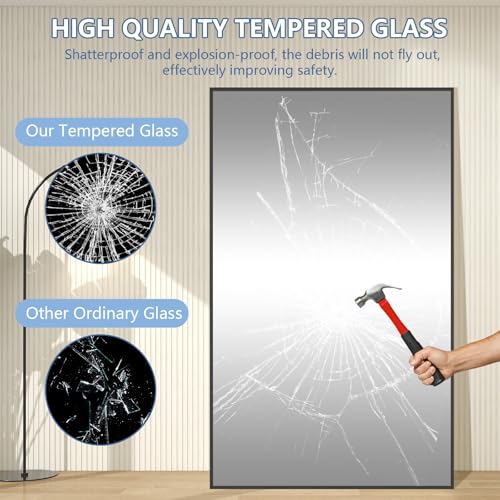MirrMuse Oversized Standing Mirror Full Length, 76"X44" Extra with Stand - color: Black, size: 76"L x 44"W