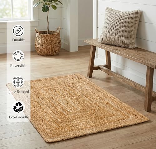 THE BEER VALLEY Jute Braided Rug 2x3 Feet - Natural - color: Natural, size: 2' x 3' (Rectangular)