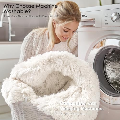 OLANLY Ivory Round Rugs for Bedroom - Machine Washable, 2 ft Circle Area Rugs for Living Room, Soft and Fluffy Shaggy Carpet for Teen Girls and Boys, Nursery Rooms, Dorms, Home Decor Aesthetic - color: Ivory, size: 2 Ft Round