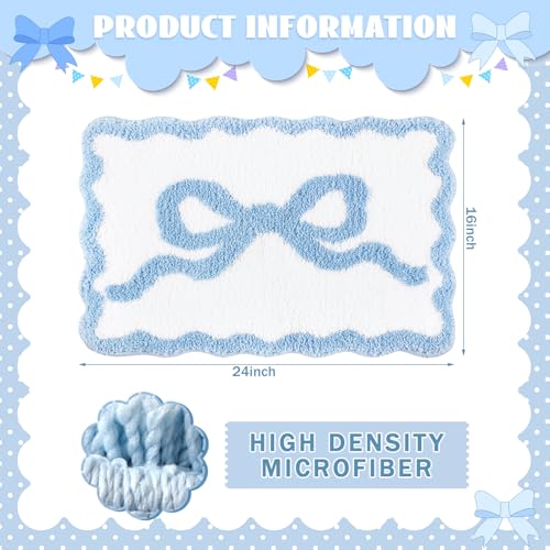 Tinideya Blue Bow Bathroom Rug 16" x 24" Scalloped Bow Bath Mat - color: Blue, size: 16" x 24" (Rectangular)