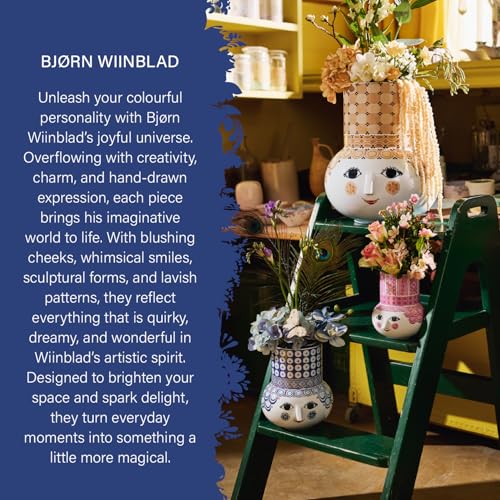 Bjørn Wiinblad Olga Vase | Hand-Painted Glazed Ceramic | Blue | 7.9 in - color: Blue, size: Medium