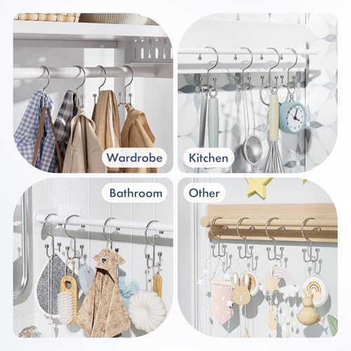 Bathway Shower Curtain Hooks Nickel Shower Curtain Rings, 12 Pcs Metal Double Hooks Rings Rust Proof for Bathroom Shower Curtain Rod - color: Nickel, style: Modern