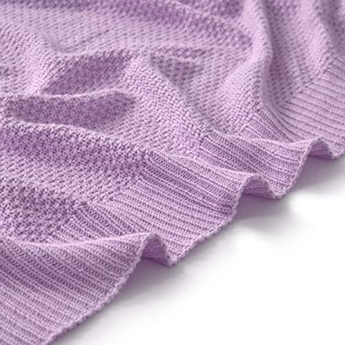 TREELY 100% Cotton Lavender Knitted Throw Blanket 60"x80" - color: Lavender, size: Twin(60" x 80")