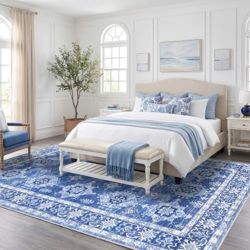 HOOBRO Washable Rug 6 x 9 Area Rugs for Living Room, Non-Slip Rug - color: Vintage Blue, size: 6' x 9' (Rectangular)