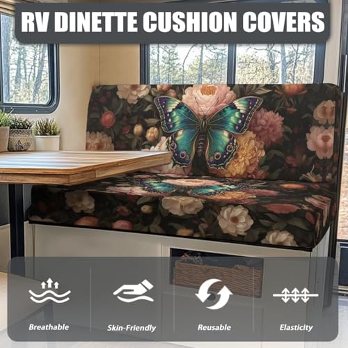 Butterfly Peony Print 2 Pcs RV Dinette Cushion Covers Non-Slip Sofa Furniture Protector Comfortable 2 Seat Sofa Chair Cover Slipover for Travel Trailer Couch - color: Butterfly Peony