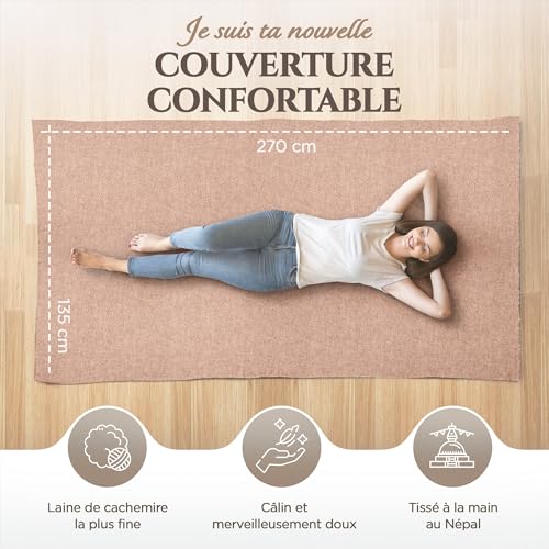 Cashmere Blanket – Hand Woven 100% Cashmere Wool Throw Blanket, 135 x 270 cm – Plain Cozy, and Soft Blanket for Bed, Sofa, or Couch - Made in Nepal - color: Brown