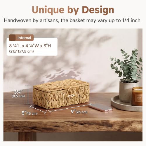 StorageWorks Wicker Basket with Lid, Storage Baskets with Lids, Hyacinth - color: Natural(Water Hyacinth), size: 9"L × 5"W × 3¼"H